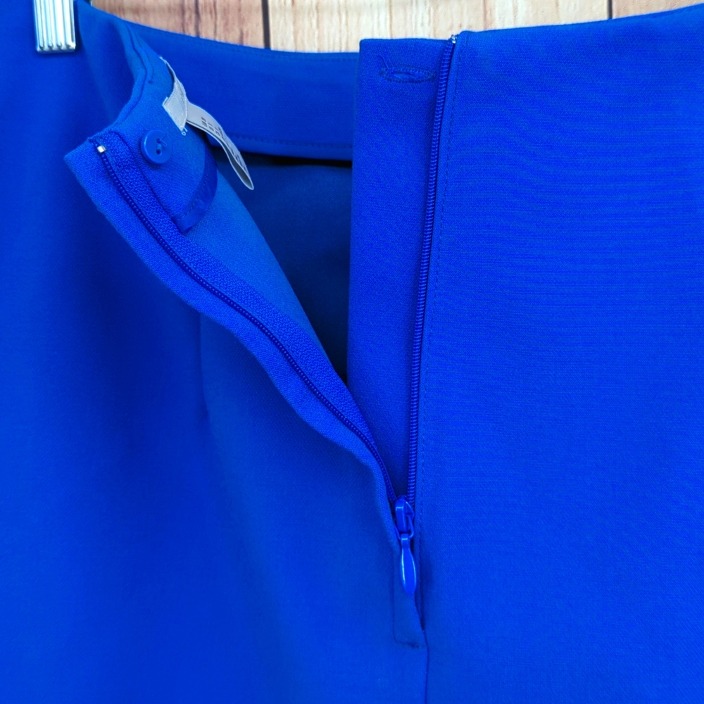 H&M Cobalt Blue Short Skirt Faux Wrap Metal Ring Decorations Sz 8 - Picture 7 of 9